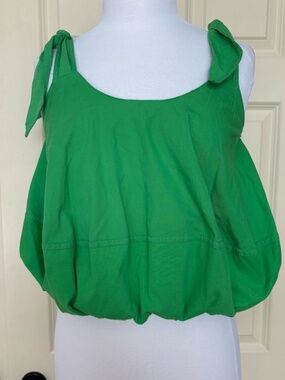 Zara Green Tie-Shoulder Bubble Hem Tank Top Size Small EUC